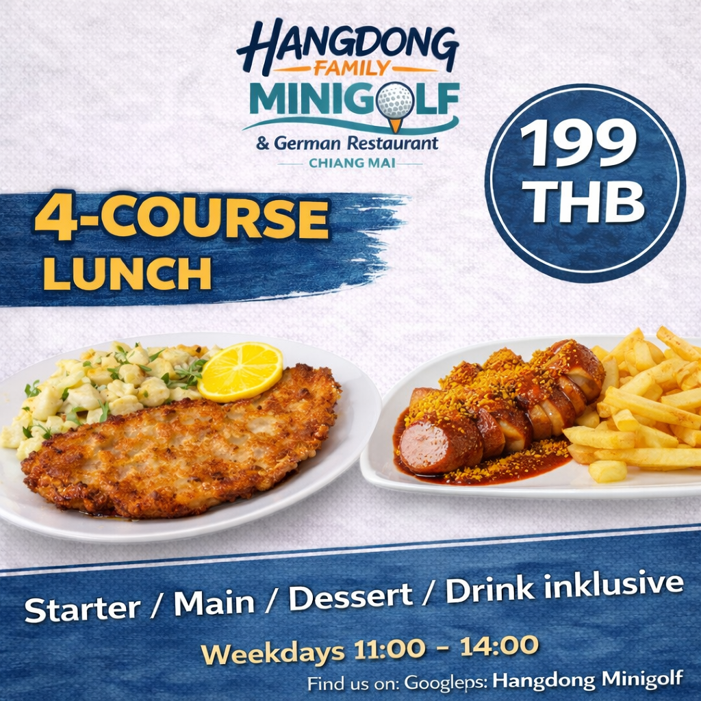 4-Course Lunch in Hang Dong – Only 199 THB at Hangdong Minigolf & German Restaurant