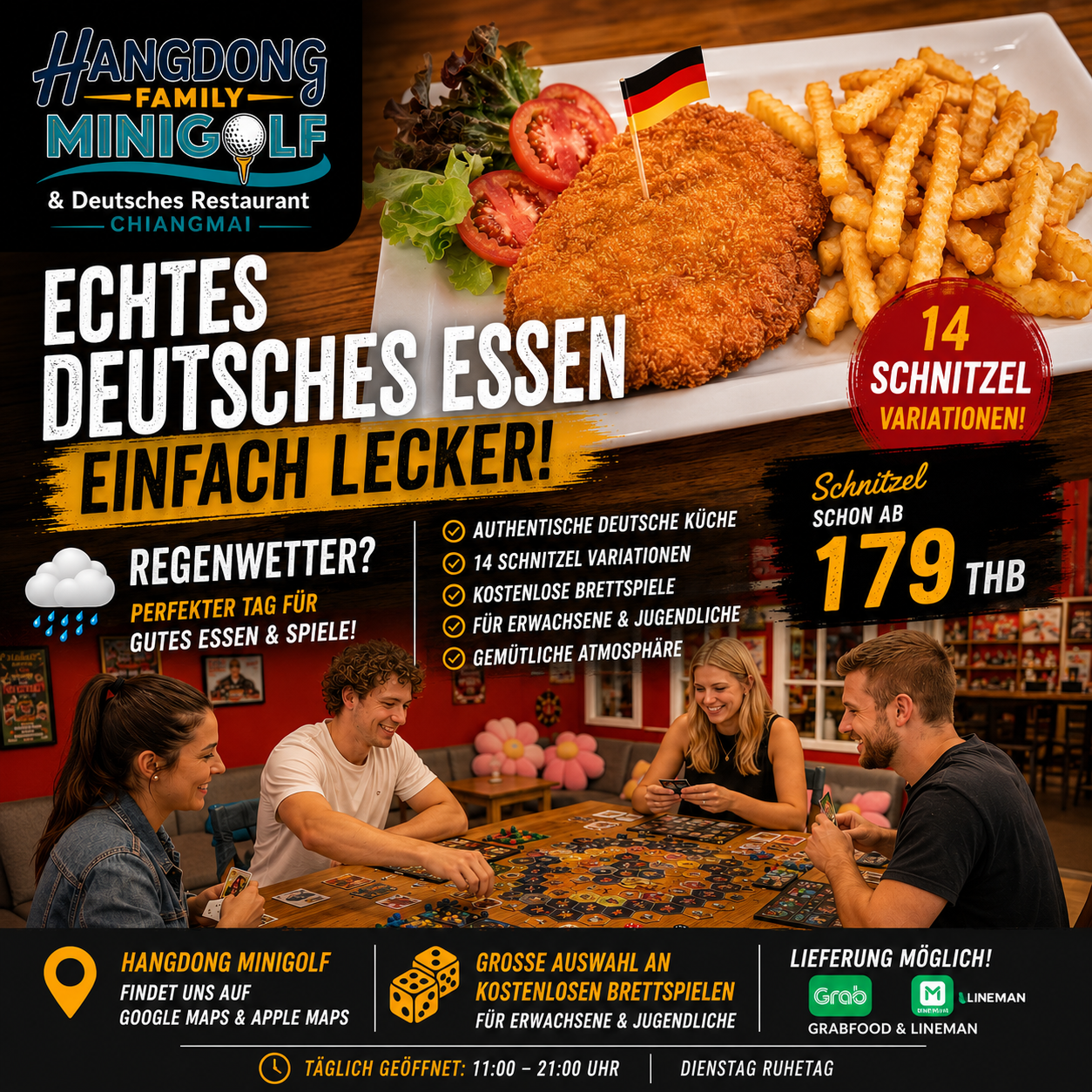 Rainy Day in Chiang Mai? Enjoy Authentic German Food & Free Board Games at Hangdong Minigolf
