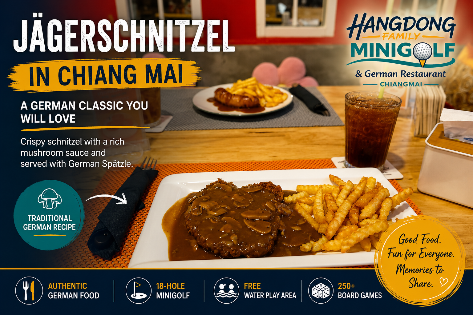 Jägerschnitzel in Chiang Mai – A German Classic at Hangdong Minigolf & German Restaurant