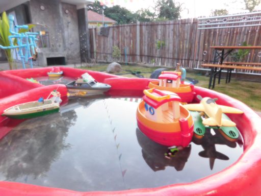 Kids water play boats at Hangdong Minigolf Chiang Mai German Restaurant playground