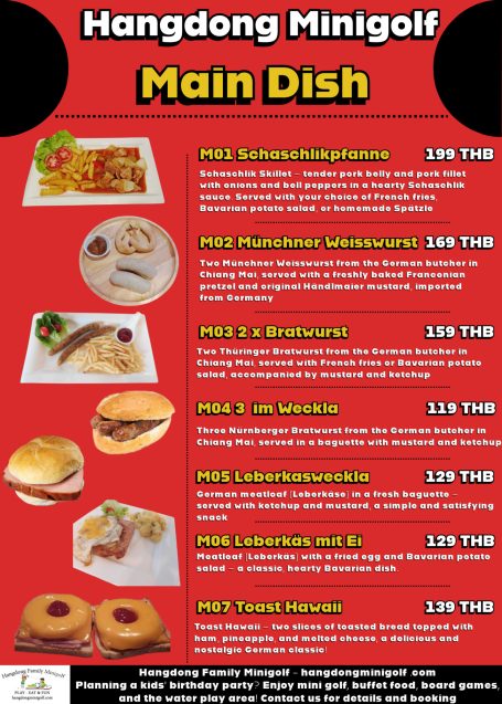 Menu listing for Hangdong Mingolf, featuring various main dishes with prices.